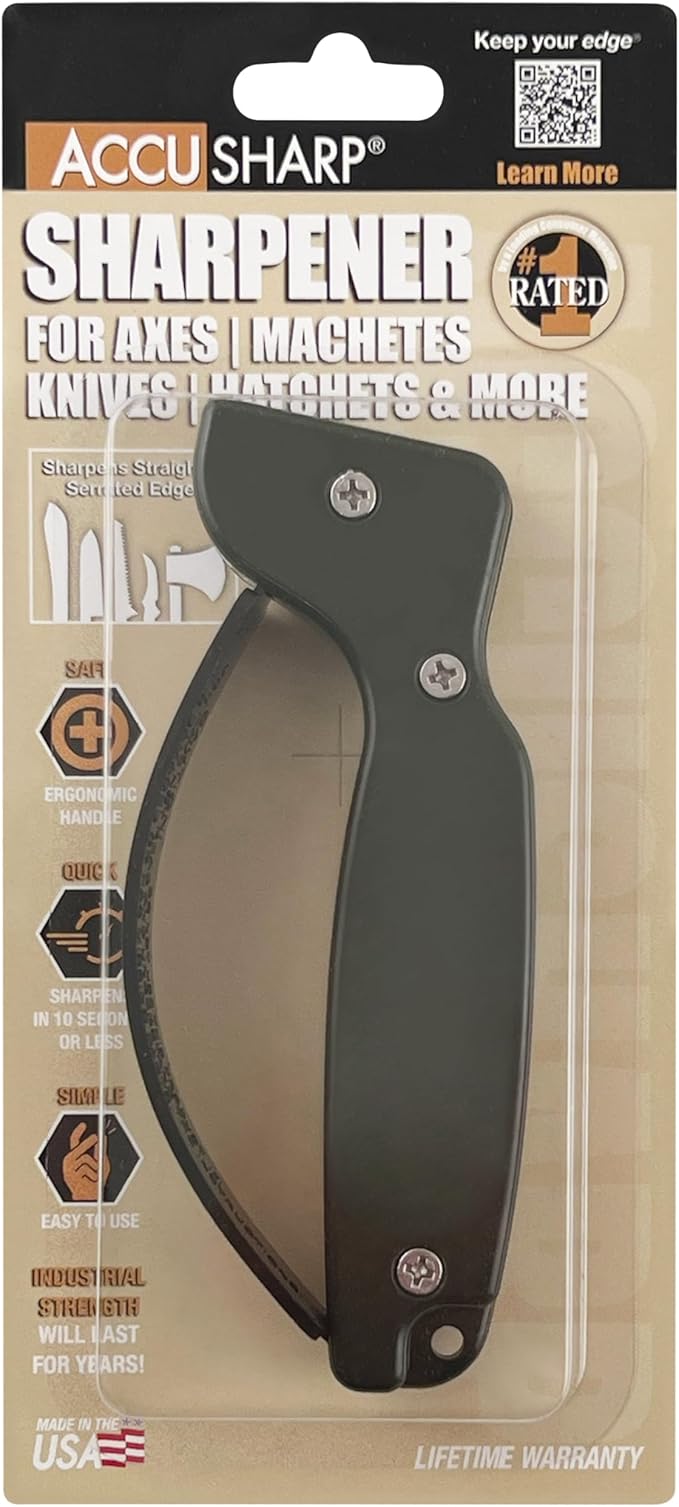 AccuSharp Knife Sharpener, Ergonomic Comfortable Handle, Compact & Easy to Use, Restore and Hone Straight & Serrated Knives, OD Green