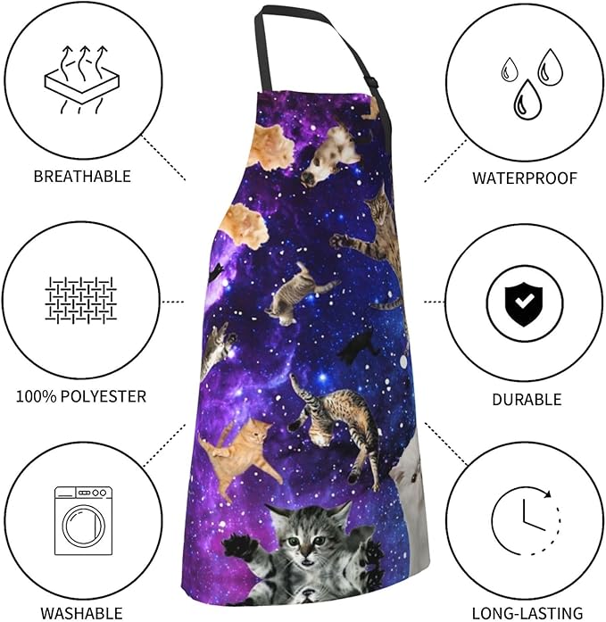 Cute Cat Apron Adjustable with 2 Pockets Cooking Kitchen Aprons for Men Women Outdoors Baking Chef Apron