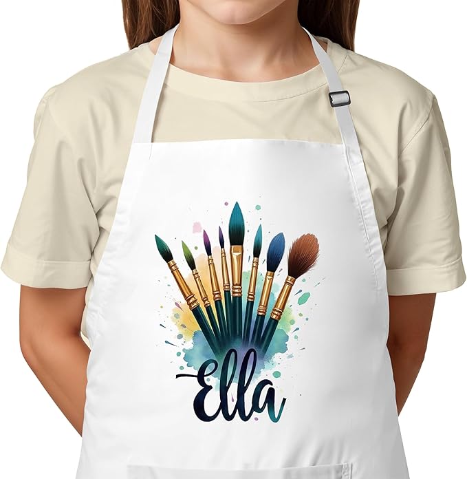 Kids Craft Apron with Custom Name for Painting and Arts – Personalized Apron, Great Christmas Stocking Stuffer or Gift Idea