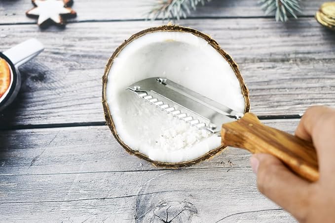 3-in-1 Kitchen Peeler, Scrabber & Grater: a cutting tool with a serrated blade and a Wooden Handle for Vegetable scraping potatoes Carrots and Coconut
