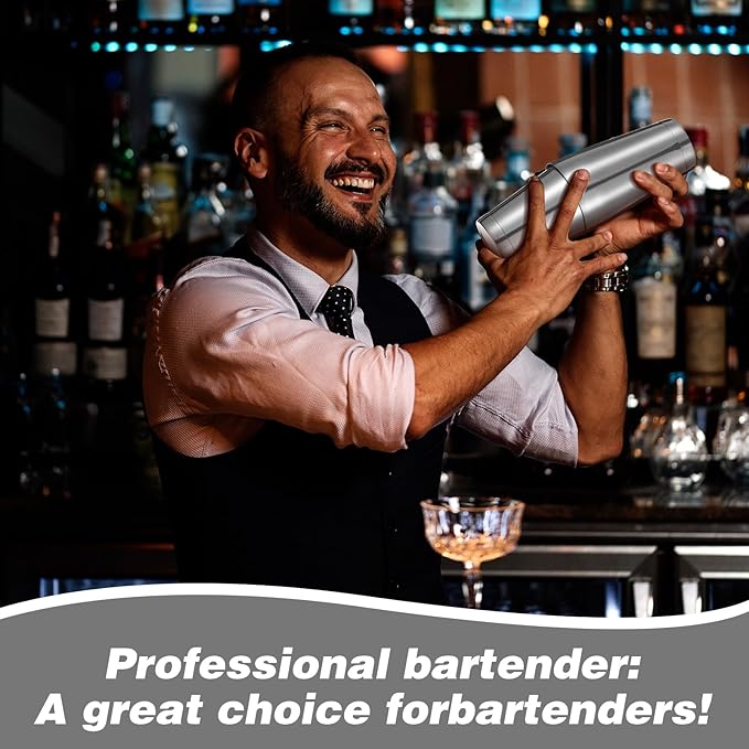 4 Pack Cocktail Shakers Professional Bar Shaker Boston Set Stainless Steel Martini Drink Mixer Basic Tool Weighted Shake Metal Can Cocktail Shaker Set(Silver)