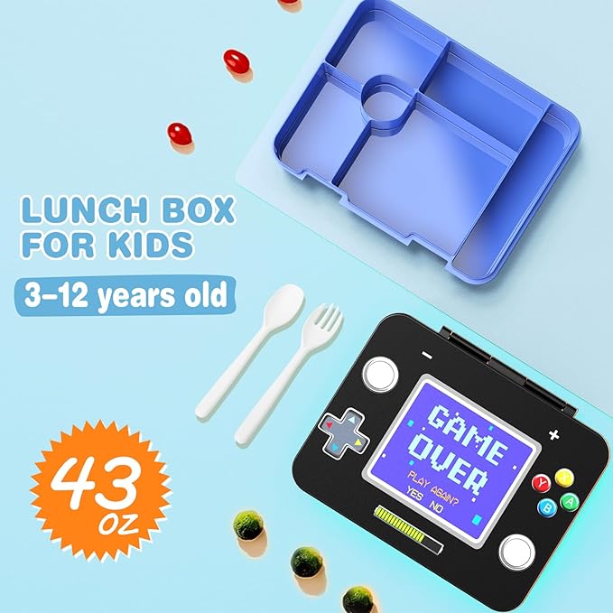 Bevalsa Kids Bento Lunch Box with 6 Compartment, Stainless Steel Metal Water Bottle, Insulated Bag & Utensils, BPA-Free Leakproof Food Container for School Boys Girls, Back To School Gift