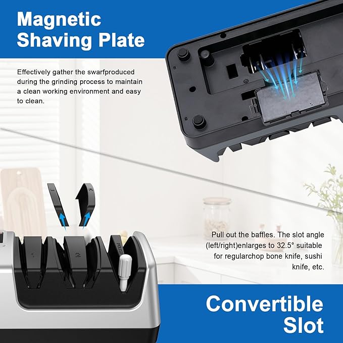 Upgrade 5-in-1 Electric Knife Sharpener, Professional 3-Stage with LCD Screen, 100% Diamond Abrasives, 3 Rotational Speed Adjustable, knife sharpener for Straight, Serrated, Meat Cleaver, Scissors