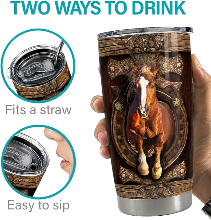 SANDJEST Horse Tumbler 20oz Stainless Steel Insulated Tumblers Coffee Travel Mug Cup Horses Gifts for Women Men Gift for Birthday Christmas