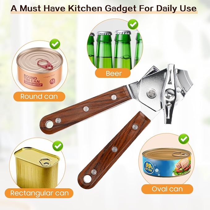 BESTonZON Stainless Steel Manual Can Opener with Grip Handles, Easy Turn Design, Heavy Duty Lid Remover for Seniors, Kitchen and Bar Tool, Smooth Edge