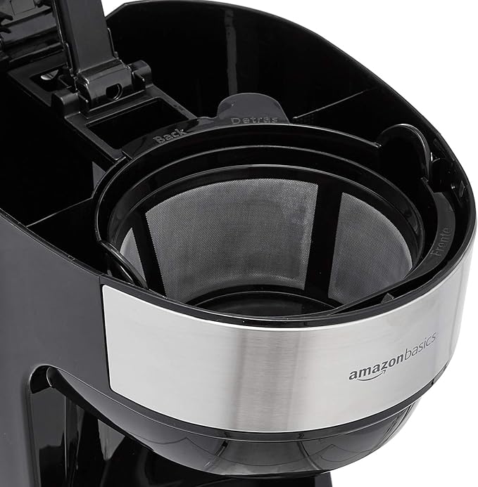 Amazon Basics Coffee Makers, 12-Cup Coffee Machines with Reusable Filter, Coffee Pots, Black & Stainless Steel