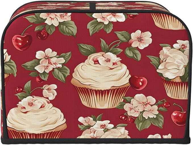 Vintage Floral Cupcake 4 Slice Toaster Cover Wide Slot Dustproof Bread Maker Cover Fingerprint Bakeware Protection Kitchen Appliance Cover Toaster Bag