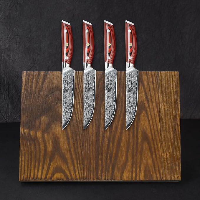 WILDMOK 5 Inch Damascus Steak Knives Set, 4pcs Sharp Professional Steak Kitchen Knives, Japanese Super VG10 Steel Multifunction Kitchen Knife with Full Tang G10 Handle