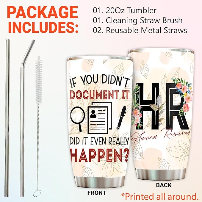 Hurman Resources Tumbler - Stainless Steel 20oz Straw Lid, HR Gifts For Women Men, Human Resources Professional Day Gifts For Coworkers Funny, HR Coffee Cups For Employees Staffs (HR01)