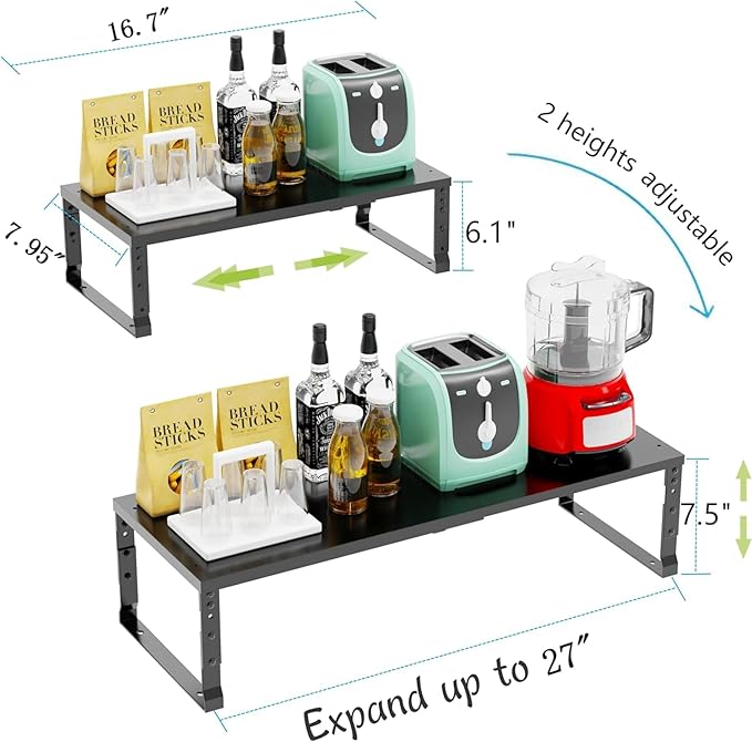 Expandable Stackable Spice Rack Organizer for Kitchen Cabinet,Adjustable Counter Shelf, countertop, Pantry,Cupboard,Bathroom,Bedroom(2Packs/Black/Medium)