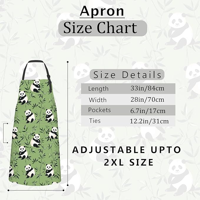 Panda Apron,Oxford Fabric Adjustable Kitchen Apron with 2 Pockets,Waterproof Cooking Aprons for Men Women Mom Wife Dad,Ideal Gifts for Coffee House,Shop,Baking,BBQ,Housewarming,28x33in