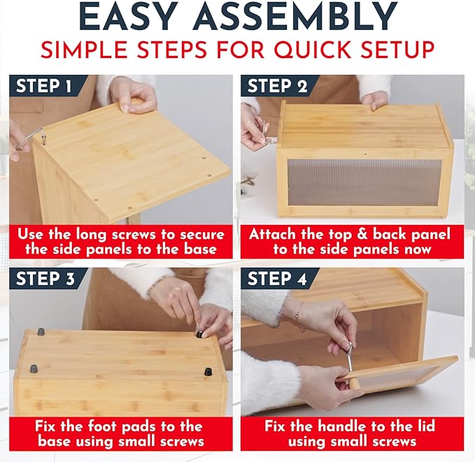 Culinary Couture Bamboo Bread Box for Kitchen Countertop - Large Capacity Storage BreadBox for Homemade Bread with Acrylic Window and Extra Top Storage