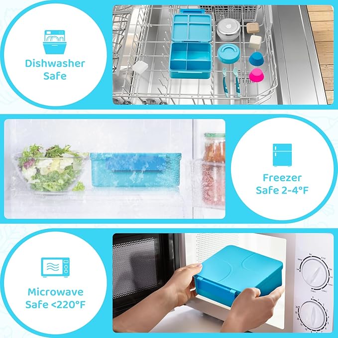 JSLOVE Bento Lunch Box with Leak Proof Thermos Food Jar for Kids, Food Lunch Containers for Boys with 4 Compartments, BPA-Free with Utensils, Food Picks, Sauce Jar & Silicone Lunch Box Dividers