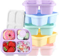 Honeydak 5 Pack Snack Containers 4 Compartment Bento Snack Boxes Reusable Lunchable Containers with Lids Divided Meal Prep Lunch Food Storage Box for School Work Travel(Fresh Macaroon,Equal)