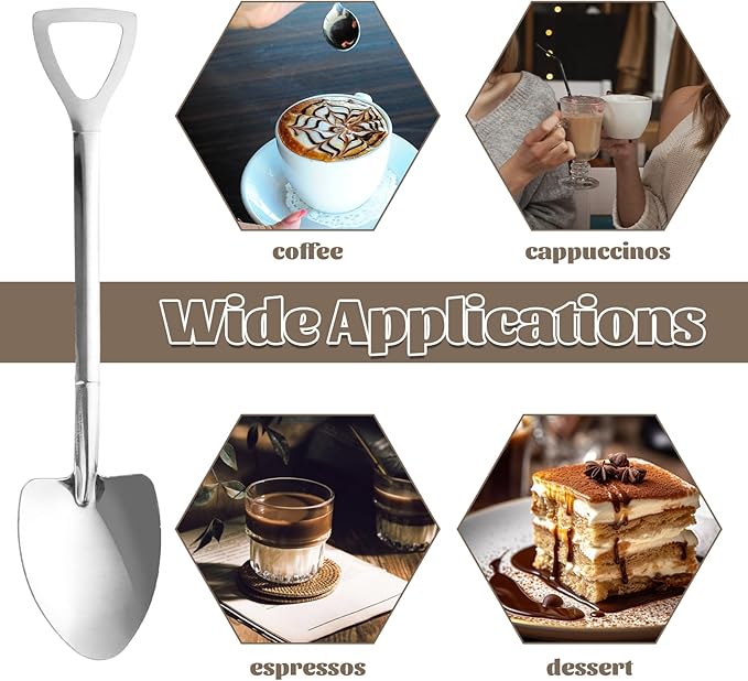 QTLCOHD 100 Pcs Shovel Spoons - 6 Inch Metal Mini Shovel Shaped Spoon Bulk for Desserts, Cupcake, Tea, Appetizer, Halloween Party, Silver
