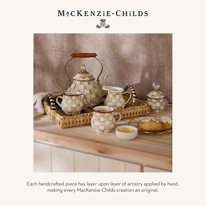 MACKENZIE-CHILDS Kitchen Ladle, Silicone Ladle Spoon for Cooking, Brown-and-White Mocha Check