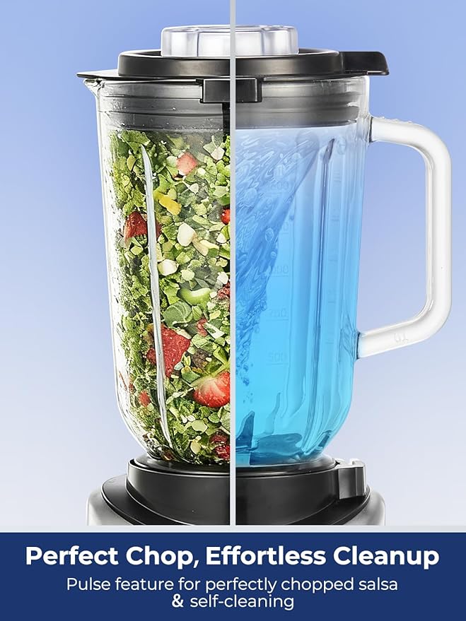 FOHERE Professional Blender Peak 1200W, Countertop Blender with 3 Presets＆ 5 Speeds for Smoothies, Shakes, and Frozen Drinks, 50 Oz Glass Jar ＆20 Oz Tritan Jug
