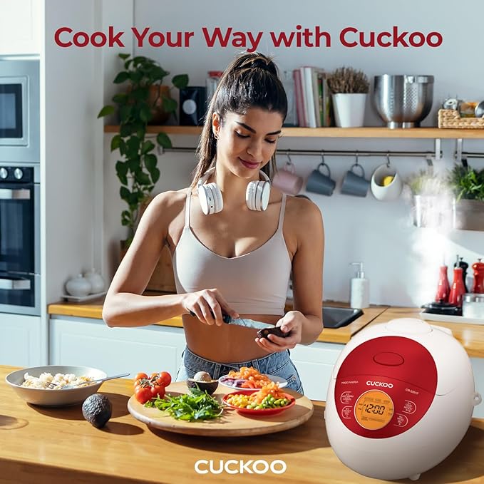 CUCKOO Micom Rice Cooker 6 Cup Uncooked / 12 Cup Cooked, Korean Fuzzy Logic Rice Cooker Small with Delay Timer & Keep Warm Setting, Versatile Food Steamer with Non-Stick Inner Pot, Red (CR-0351F)