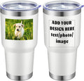 MEWAY Personalized Custom 30oz Stainless Steel Tumbler with Lid, Insulated Double Wall Vacuum Travel Coffee Tumbler Gifts with Text Photo Logo (White, 1pack)