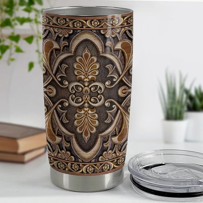 SANDJEST Owl Tumbler 20oz Owls Wood Drawing Stainless Steel Insulated Tumblers Coffee Travel Mug Cup Gifts for Women Men Owl Gift for Birthday Christmas