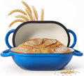 5 QT Oval Dutch Oven for Bread Baking, Enamelled Cast Iron Bread Oven for Sourdough, Sourdough Loaf Pan with Lid, Heavy-Duty Non Stick Bread Pan for Homemade Bread Baking, Blue