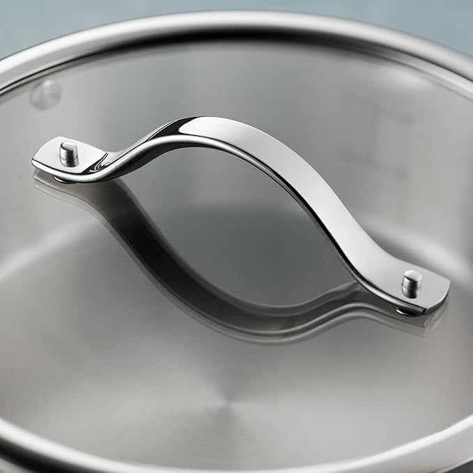 Tramontina Tempo Tri-Ply Base Stainless Steel 4-Quart Sauce Pan with Glass Lid, Induction-Ready Saucepan, Oven-Safe, Dishwasher-Safe