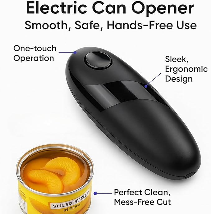 Electric Can Opener – Smooth Edge Automatic Can Opener for Seniors with Arthritis, One-Touch Battery Operated Can Opener, Hands-Free Safe Kitchen Gadget for Home, Travel & Camping