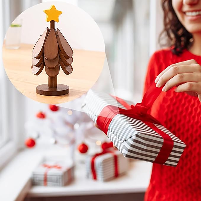 Wood Christmas Tree CoastersWooden Trivets for Hot DishesWooden Tree Shape Trivet3 Wooden Trivets+1 Stand (Beech Wood)