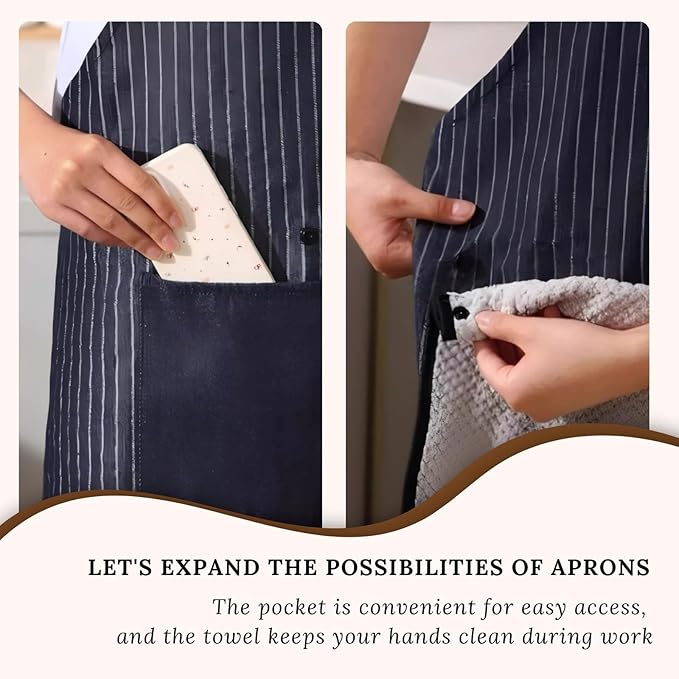 Apron with Pockets for Women and Men Cross Back Design with Towel Machine Washable Kitchen Apron for Cooking Grilling Painting Cleaning Gardening
