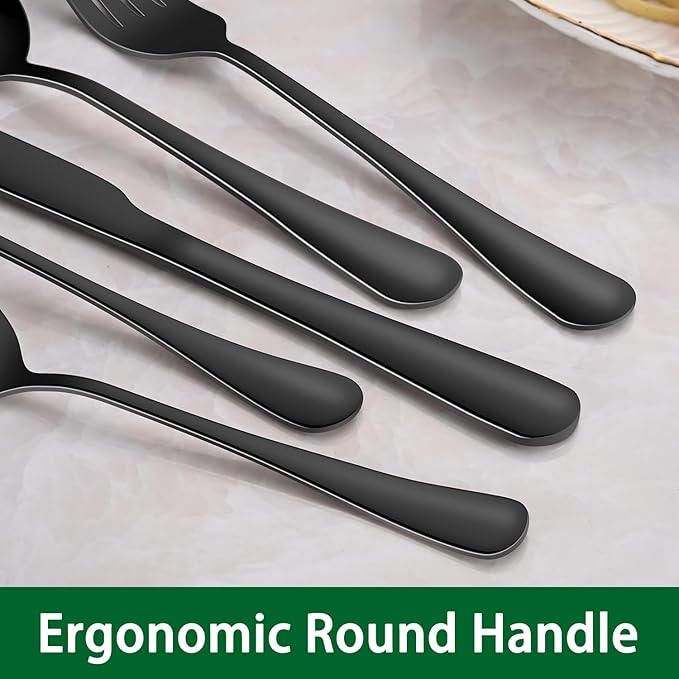 30 PCs Flatware Sets,Black Stainless Steel Silverware Sets Service For 6 Person,Durable Cutlery Sets For Home,Party,Restaurant,Tableware Cutlery Sets