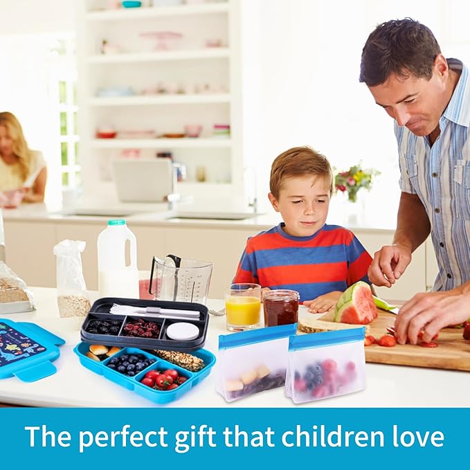 Leak-Proof, 8-Compartment Bento-Style Lunch Box - Ideal Portion Sizes for Ages 6 +, Durale, Drop-Proof, Dishwasher Safe, & Made with BPA-Free Materials(Blue)