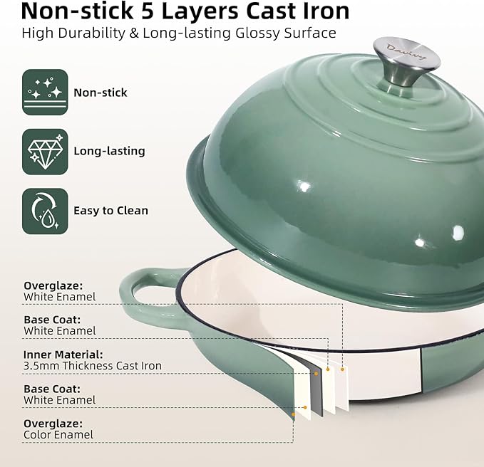 Davivy 5.5QT Sourdough Dutch Oven with Domed Lid, 10" Round Bread Dutch Oven, Enameled Cast Iron Bread Oven, Bread Oven for Sourdough - Sea Salt Green