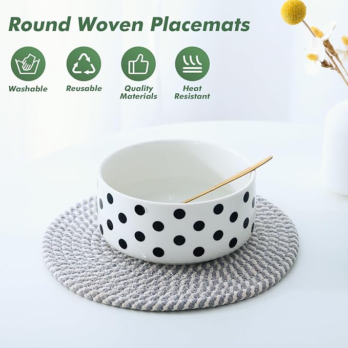8 Inch Cotton Rope Trivets for Hot Dishes Set of 8 Heat Resistant Mats for Countertop Potholders for Kitchens Trivets for Hot Pots and Pans and Quartz Countertops Farmhouse Kitchen Décor, Grey Set
