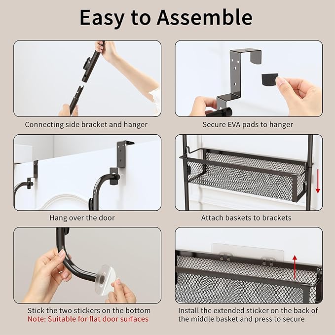 Over the Door Pantry Organizer, 8-Tier Pantry Door Organization and Storage, Over the Door Spice Rack, Home & Kitchen Storage Shelves for Cabinet, Black