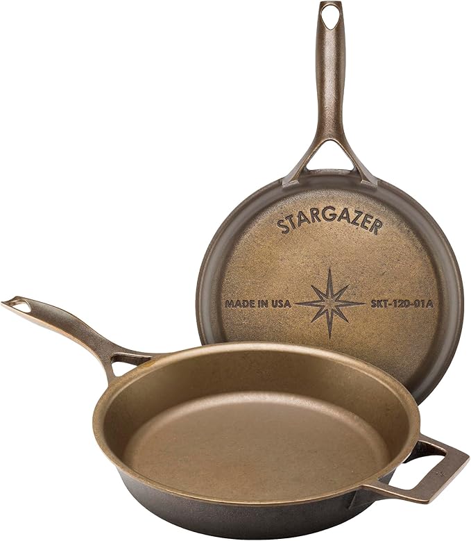 Stargazer 12-Inch Cast Iron Skillet | Made in USA, Seasoned, Premium Frying Pan for Grilling, Searing, Baking & More – Durable Cast Iron with Smooth Cooking Surface