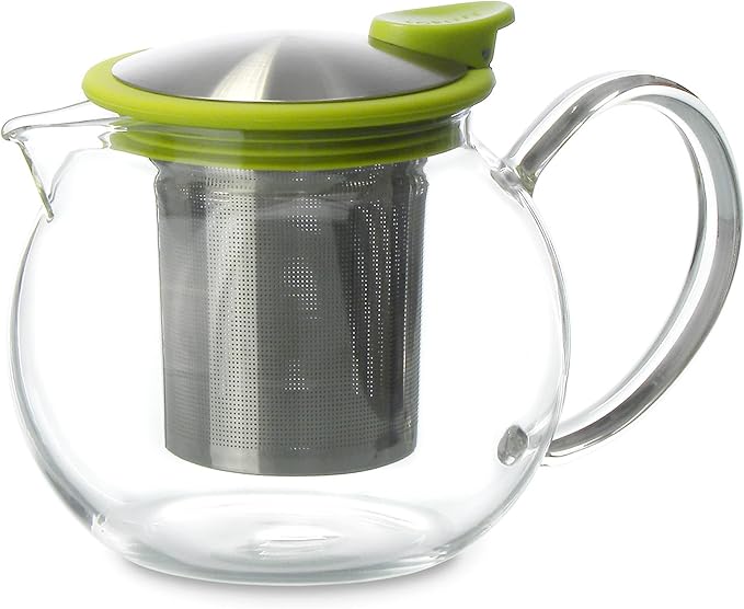 FORLIFE Bola Glass Teapot with Basket Infuser, 25oz./750ml., Lime