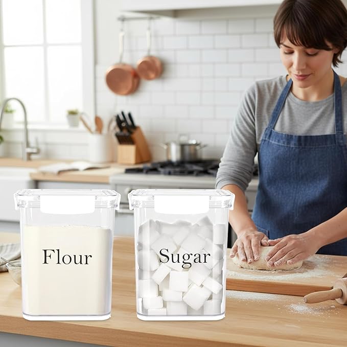 Airtight Food Storage Containers with Lids,2Pcs Kitchen and Pantry Organization Set for Flour, Sugar, Cereal, Dry Food, Brown Sugar,BPA Free Plastic Canisters for Kitchen, Pantry Organization
