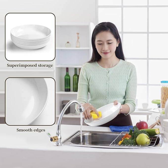 Melamine salad Bowls Set - 46 oz/10 inch 100% Melamine Soup/Salad Bowls | set of 6, White， BPA Free,snack