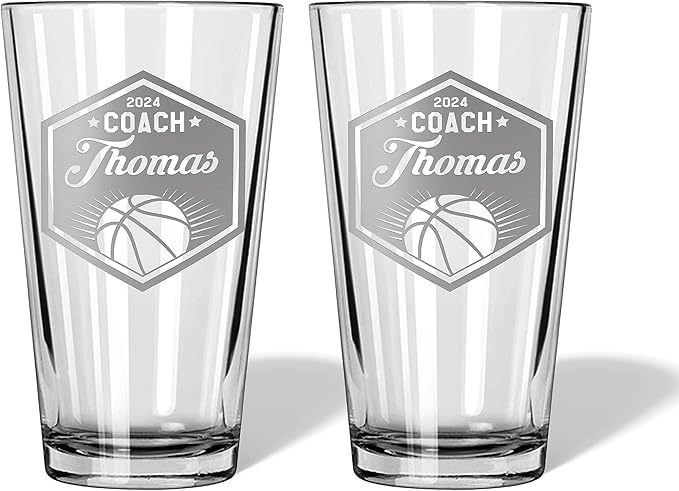 Basketball Coach Beer Glasses - Basketball Coach Gifts Personalized Coach Pint Glass Engraved Coach Award Basketball Beer Glass End of Season Gifts Coach (Basketball, Dbl Pint Gift Box)