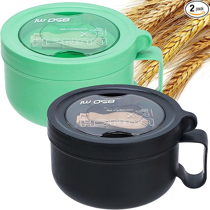 Microwave Ramen Bowl with Lid and Handle for Dorm Essentials,Microwave Soup Mugs Set of 2 for Soup and Instant Noodles,Oatmeal, Gumbo, Salad, BPA Free(Black Green)