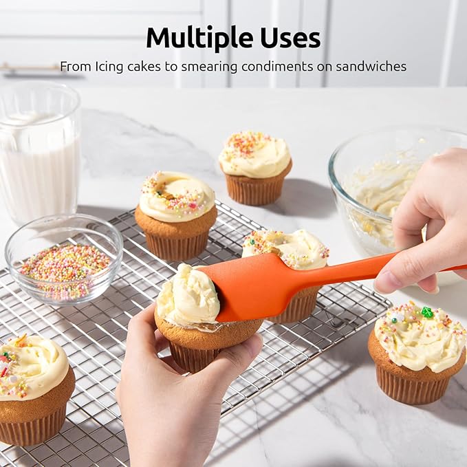 U-Taste Silicone Baking Spatula Set: 600ºF High Heat Resistant, Food Grade Flexible Rubber Kitchen Cooking Mixing Scraper, Food Grade Seamless Utensil for Nonstick Cookware Set of 3 (Multicolors)