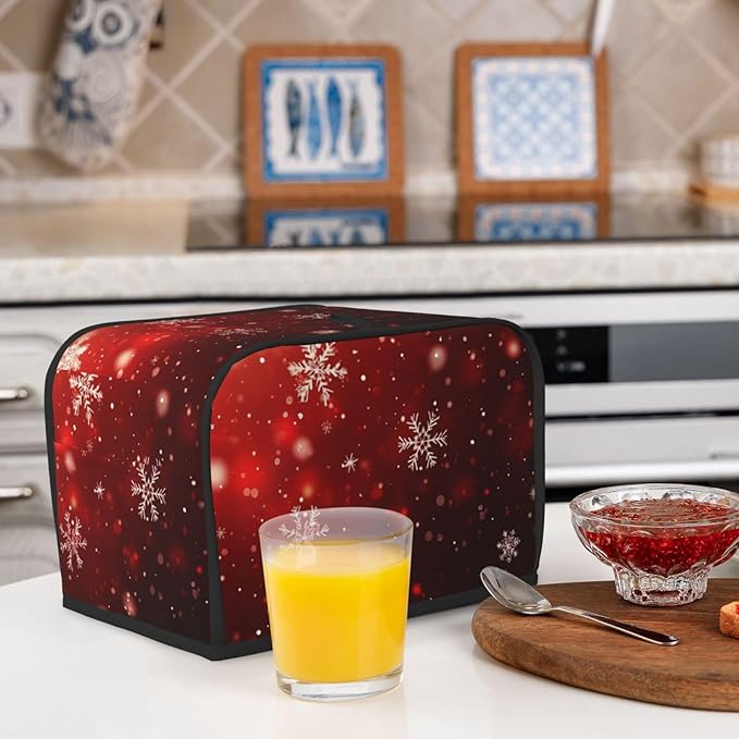 Toaster Cover 2 Slice Red Christmas Snowflake Xmas Glitter Kitchen Small Appliance Covers with Pockets Dust and Fingerprint Protection