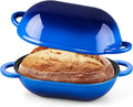 Onader 2.8QT Enameled Cast Iron Dutch Oven, Dutch Oven Pot with Lid for Sourdough Bread Baking, Oval Meatloaf Pan, Heavy Duty - Blue
