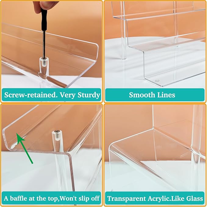 Large 2 Pack Acrylic Display Risers - 4 Tier Shelf Cupcake Stand, Clear Perfume Organizer, 12 Inch Riser Stand for Figures, Desserts & Party Decor