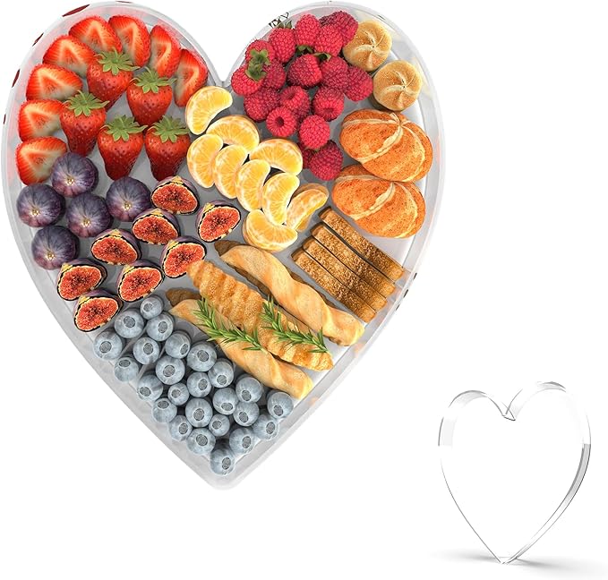 11" Acrylic Heart Shaped Charcuterie Tray, Reusable Serving Cake Candy Dish Display Tray for Birthday Anniversary Party Decoration (Heart)