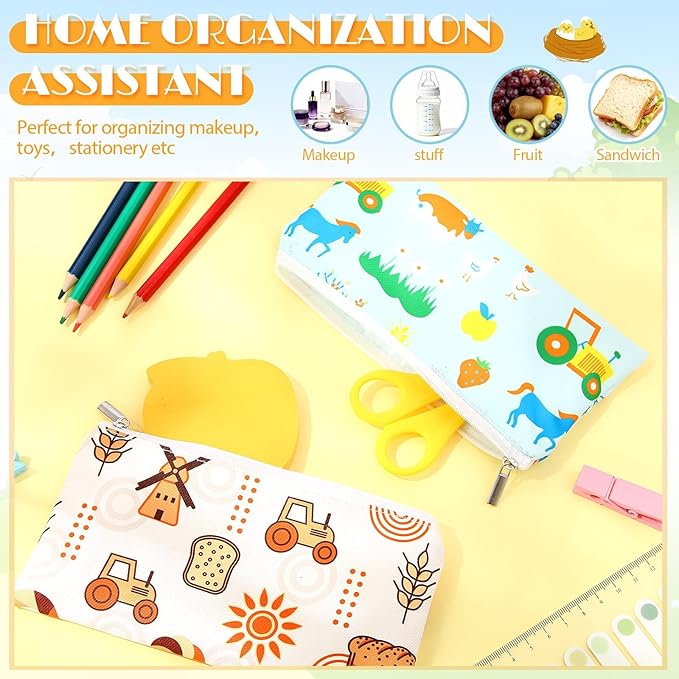 Chumia 6 Pcs Reusable Snack Bags Christmas Gifts Food Safety Washable Snack Bags Lunch with Zipper Portable Sandwich Bag Food Storage Pouch Double Layer (Farm,6.9 x 3.7 Inches)