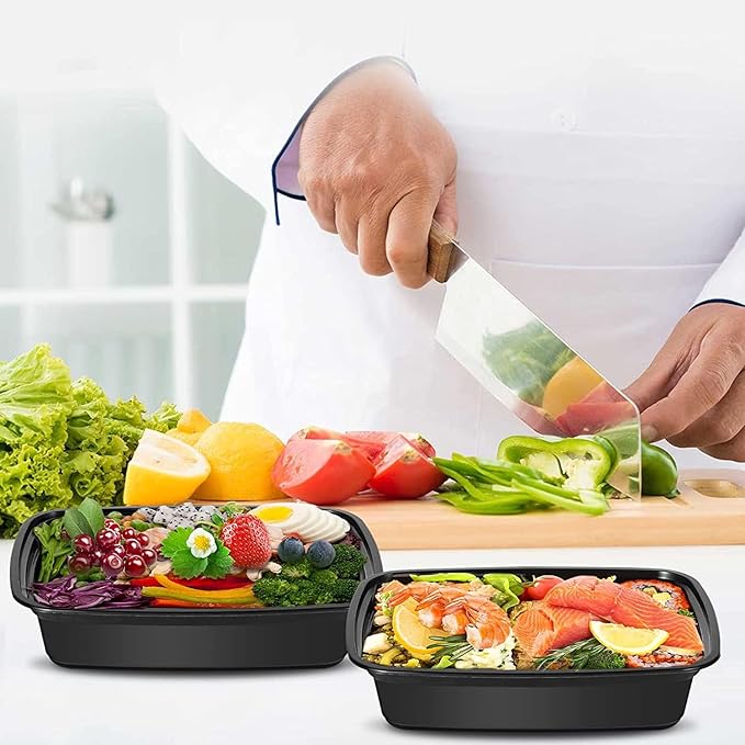 Meal Prep Containers With Lids 50 Set, Food Storage Containers Reusable To-go Container Plastic Lunch Box Disposable Bento Box - Microwave Safe, Freezer & Dishwasher Safe (33 oz)