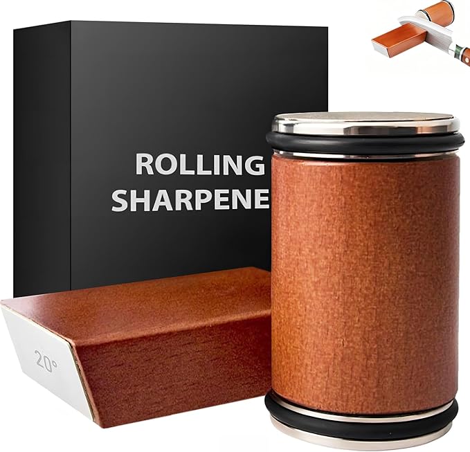 Rolling Knife Sharpener Kit, Diamond and Ceramic Discs Roller Knife Sharpener Tool, 15° and 20° Magnetic Angle Guide Kitchen Easy Knife Sharpening Set