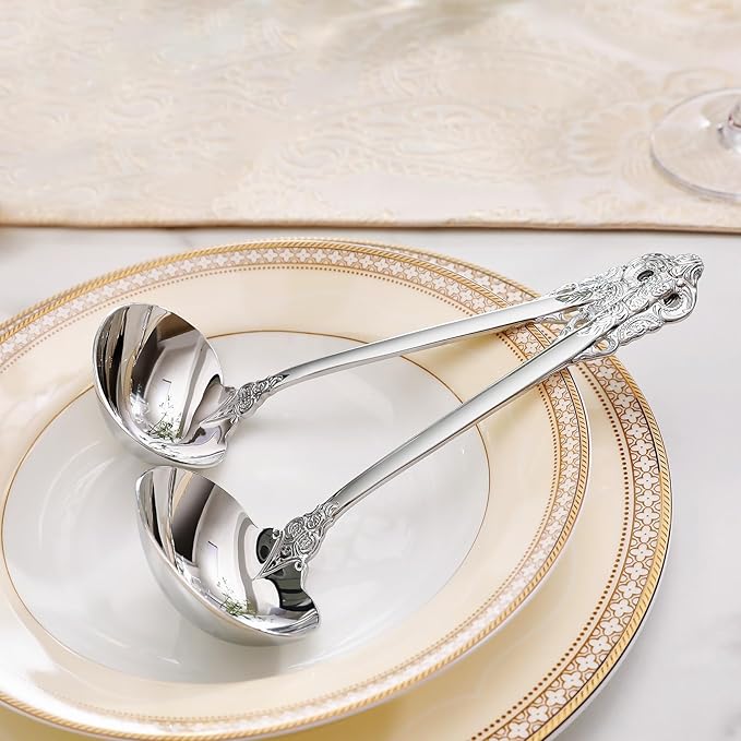 KEAWELL Premium 7.5 inch Luxury Gravy Ladle, 18/10 Stainless Steel, Small Gravy Spoon for Home. Solid and Sturdy, Dishwasher Safe. (2, Silver)
