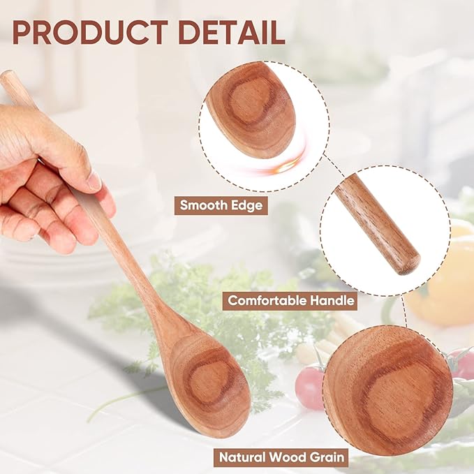 4 Pcs Acacia Wooden Spoons for Cooking Mixing Wooden Utensils Cooking Spoon 8, 10, 12, 14 Inch for Kitchen Salad Mixing Tasting Baking Stirring Serving Food No Scratch Nonstick Cookware